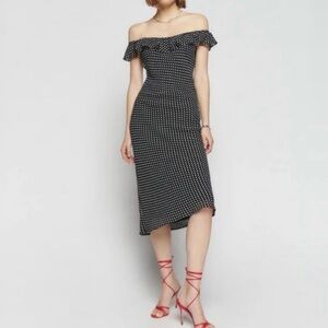 Reformation Off Shoulder Polka Dot Midi Dress